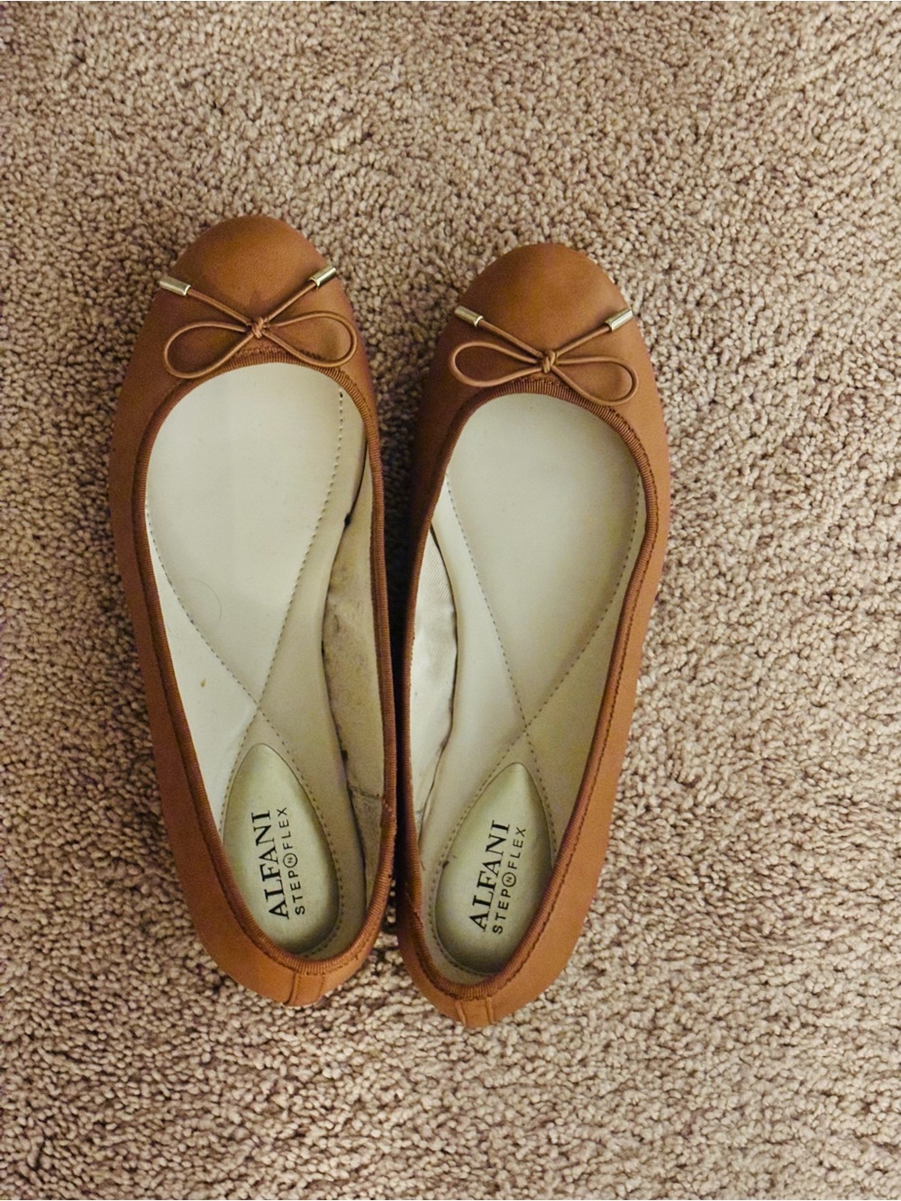 Alfani Cognac Brown Leather Ballet Flats with Bow
